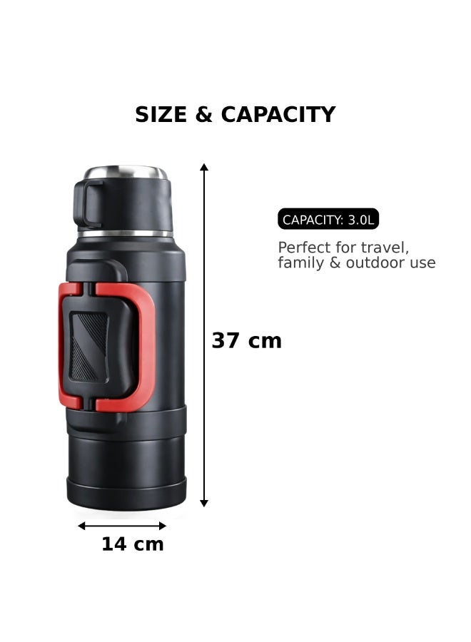 Jeep Thermos Water Bottle 3L Hot and Cold | Vacuum Insulated Thermal Bottle with Tea Filter, 304 Stainless Steel Interior, Handle + Shoulder Strap - Image 2